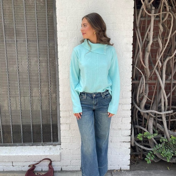 Vtg y2k light blue white stag mock neck sweater sz XL - Picture 2 of 6